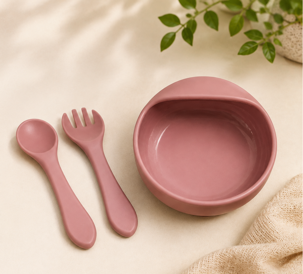 GoKit Premium 3-Piece Silicone Baby Feeding Bowl Set – Dusty Rose