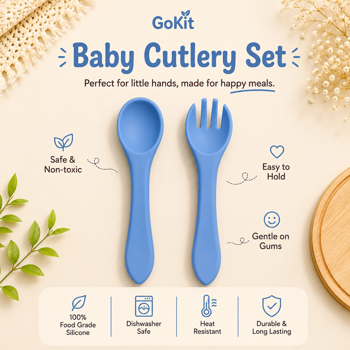 Baby Cutlery Set - Spoon and Fork - Pretty Blue