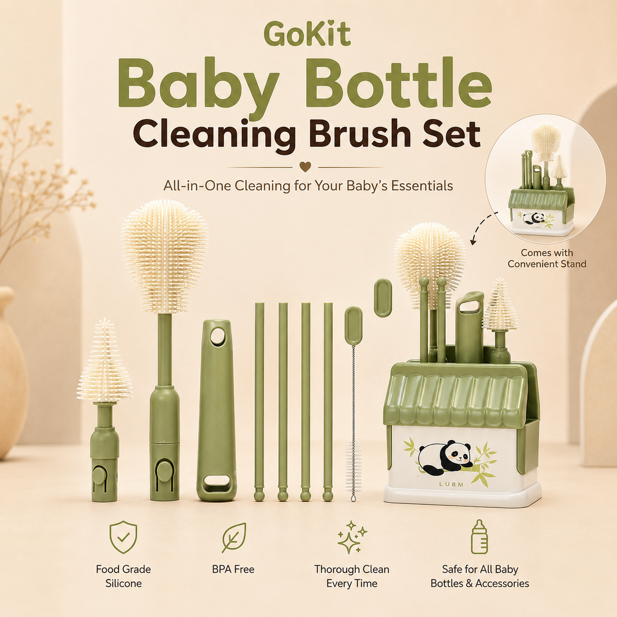 Baby Bottle Cleaning Brush Set - Sage Green