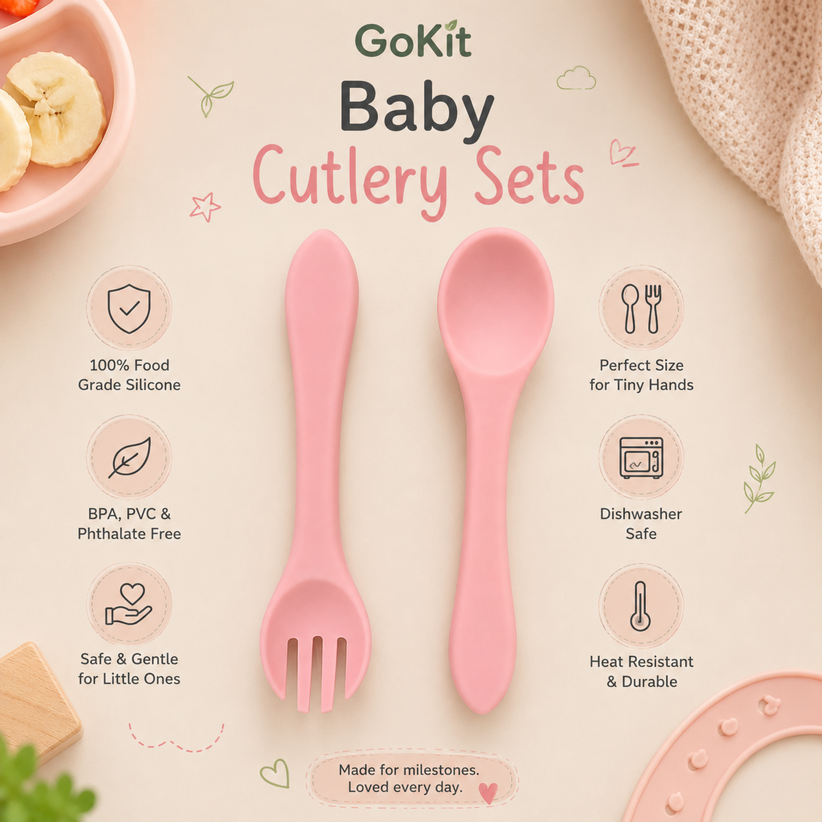 Baby Cutlery Set - Spoon and Fork - Pink