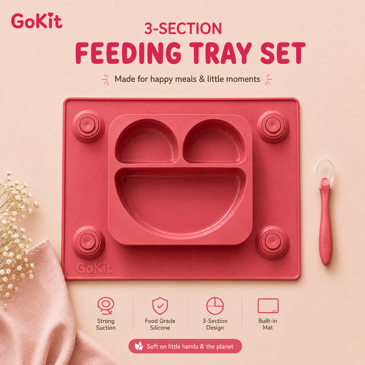 GoKit All-in-One Silicone Placemat & Divided Plate Set