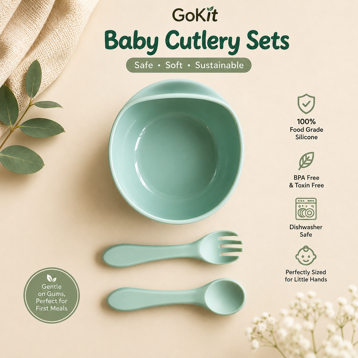 Silicone Baby Feeding Bowl Set – Mint Green