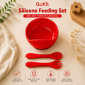 GoKit Premium 3-Piece Silicone Baby Feeding Bowl Set – Red