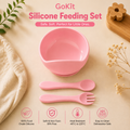 GoKit Premium 3-Piece Silicone Baby Feeding Bowl Set – Pink
