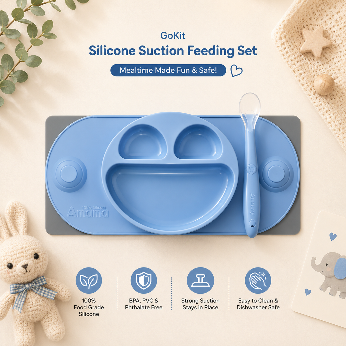 GoKit Silicone Mini Divided Plate & Placemat Set