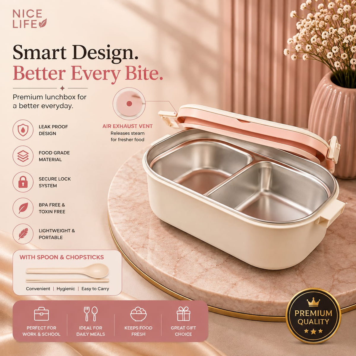 GoKit Elite Pink Bento Lunchbox