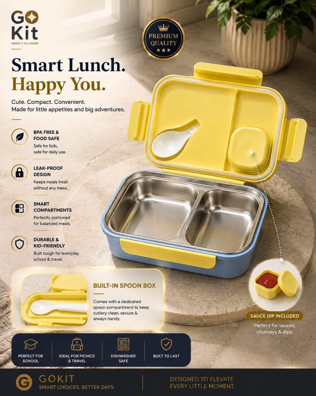 Gokit Smart Stainless Steel Lunch Box