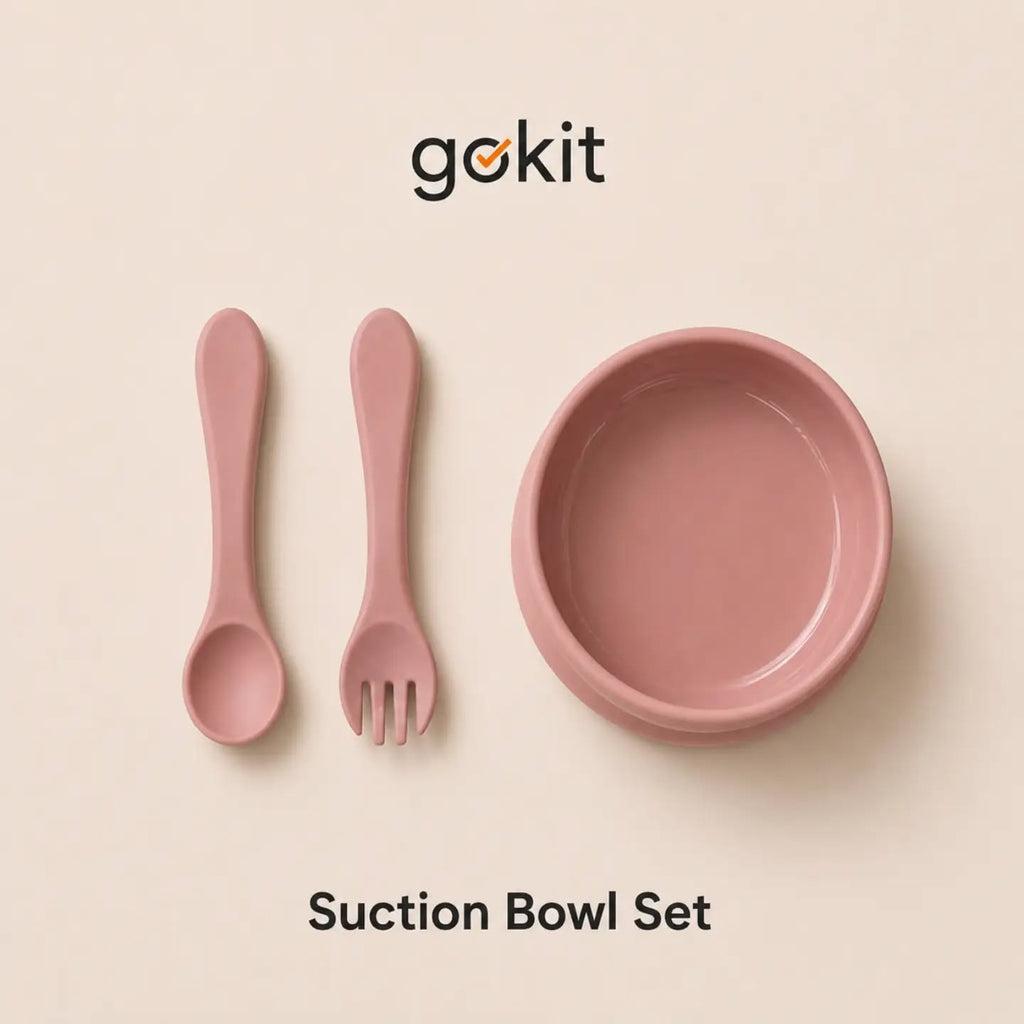 GoKit Premium 3-Piece Silicone Baby Feeding Bowl Set – Dusty Rose