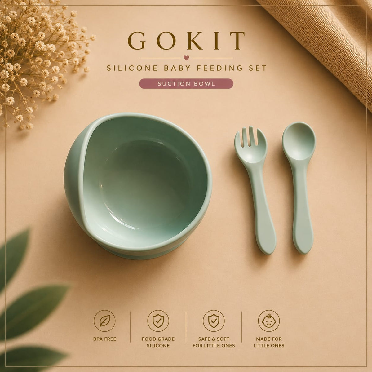 Silicone Baby Feeding Bowl Set – Mint Green