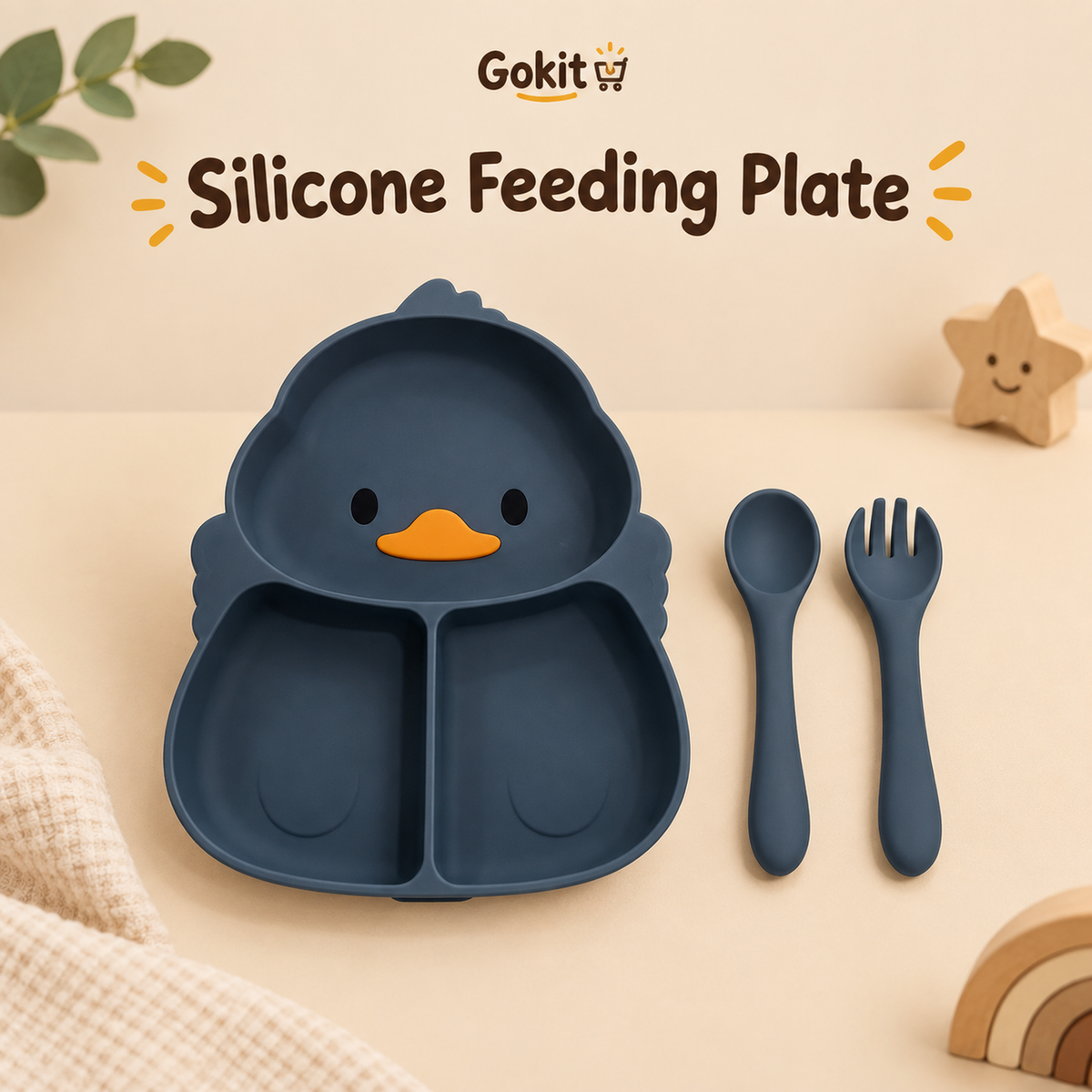 GoKit Silicone Baby Food Plate Set - Duck Edition