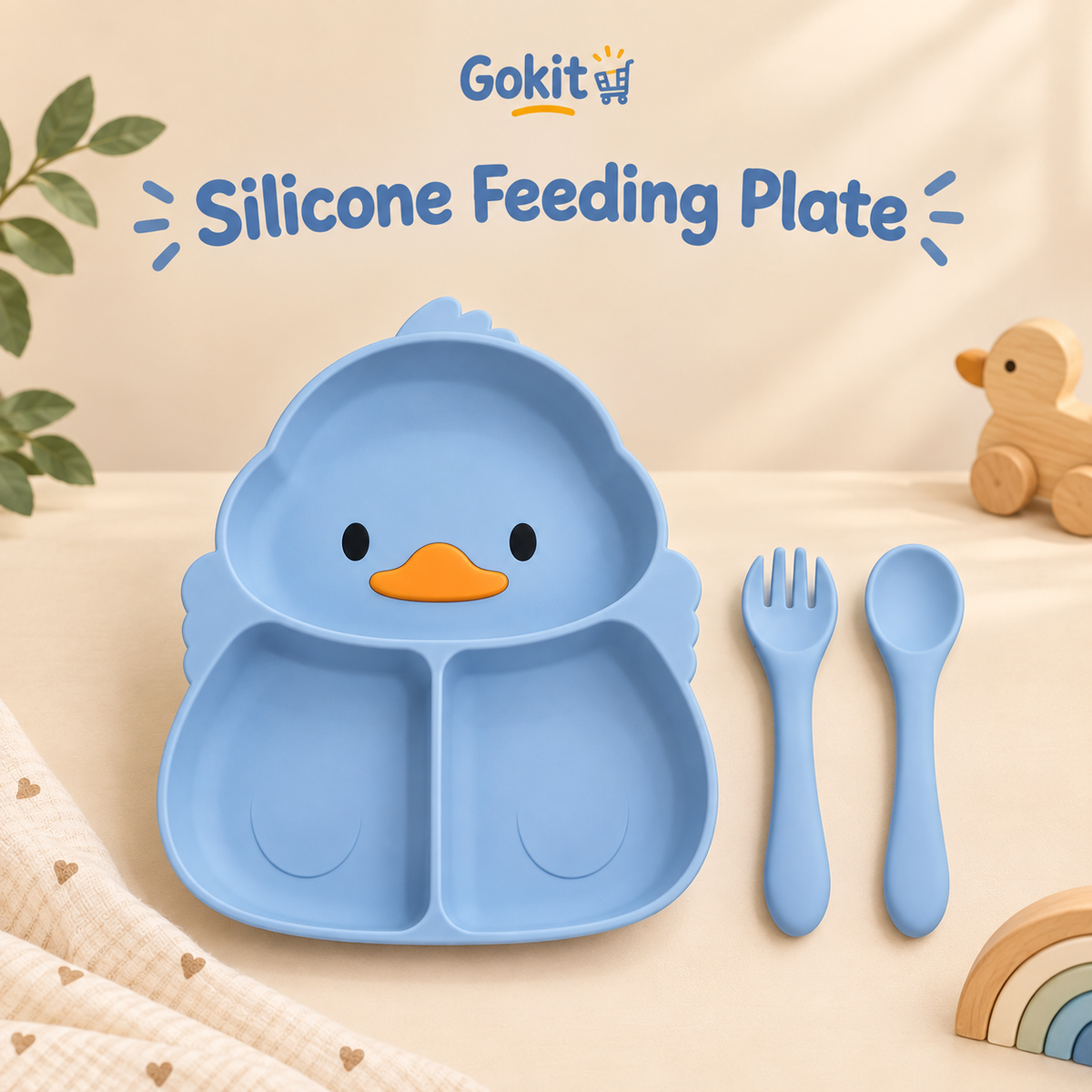 GoKit Silicone Baby Food Plate Set - Duck Edition