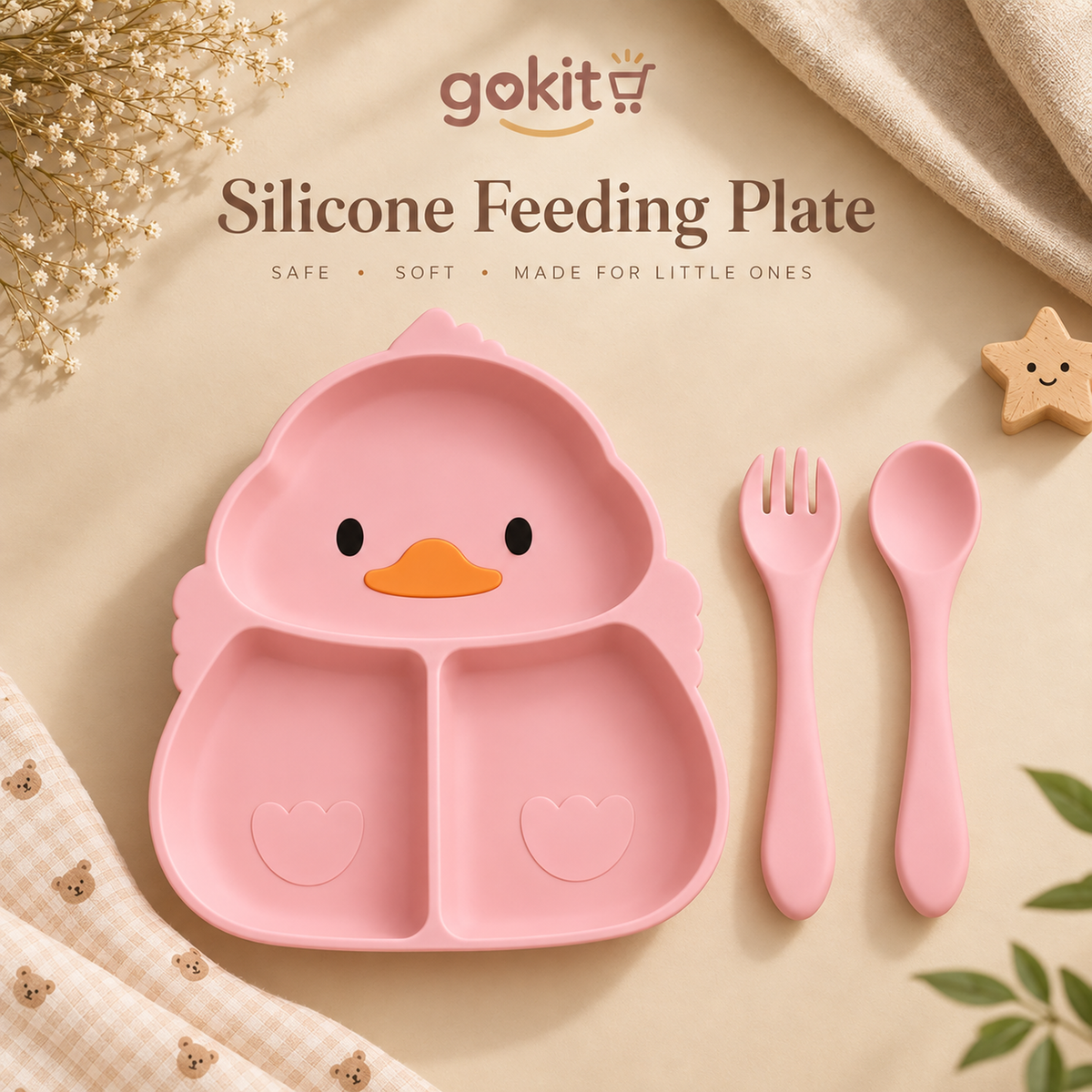 GoKit Silicone Baby Food Plate Set - Duck Edition